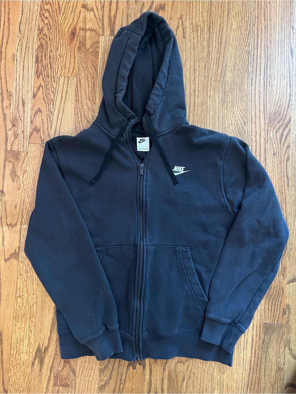 Nike Black Full-Zip Hooded Fleece Jacket with White Logo